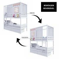 Beliche Casinha Reta Com 02 Gavetas Grade Removível E Cortina Madeira Maciça Branco/ Rosa Housin - 2