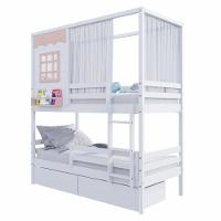 Beliche Casinha Reta Com 02 Gavetas Grade Removível E Cortina Madeira Maciça Branco/ Rosa Housin - 3