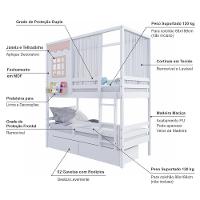 Beliche Casinha Reta Com 02 Gavetas Grade Removível E Cortina Madeira Maciça Branco/ Rosa Housin - 5