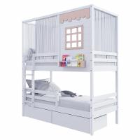 Beliche Casinha Reta Com 02 Gavetas Grade Removível E Cortina Madeira Maciça Branco/ Rosa Housin - 6