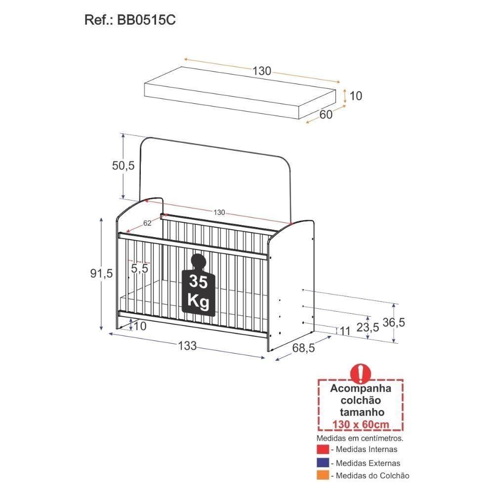 Berço Com Colchão Incluso Sonho Multimóveis Bb0515c Branco - 8