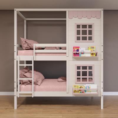 Beliche Casinha Reta Com 02 Janelas Madeira Maciça Branco/ Rosa Housin