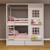 Beliche Casinha Reta Com 02 Janelas E 02 Gavetas Madeira Maciça Branco/ Rosa Housin - 1