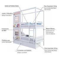 Beliche Casinha Reta Com 02 Janelas E 02 Gavetas Madeira Maciça Branco/ Rosa Housin - 5