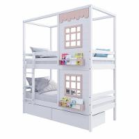 Beliche Casinha Reta Com 02 Janelas E 02 Gavetas Madeira Maciça Branco/ Rosa Housin - 6