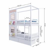 Beliche Casinha Reta Com 02 Janelas E 02 Gavetas Madeira Maciça Branco/ Rosa Housin - 7