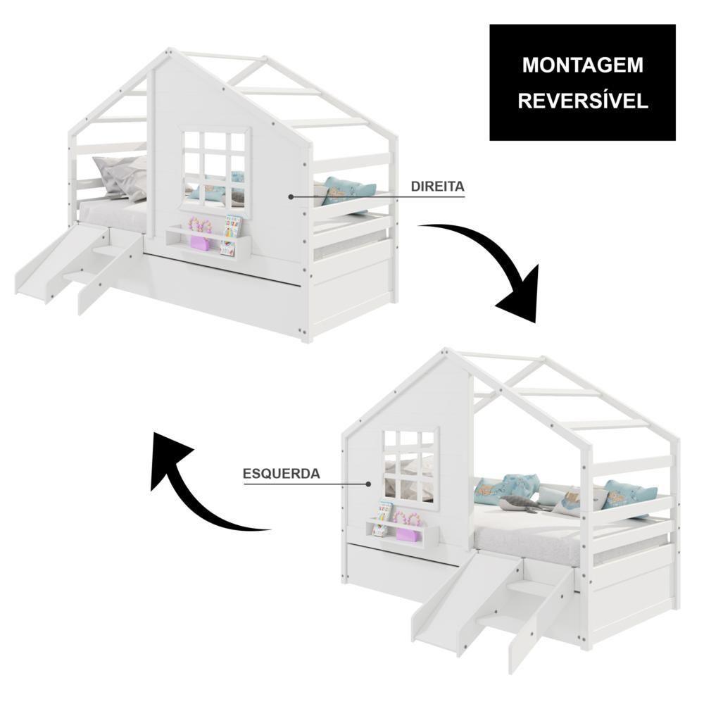 Bicama Casinha Com Janela Com Escada/escorregador Madeira Maciça Branco Housin - 2