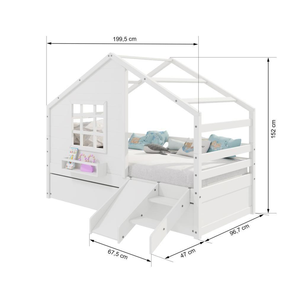 Bicama Casinha Com Janela Com Escada/escorregador Madeira Maciça Branco Housin - 4
