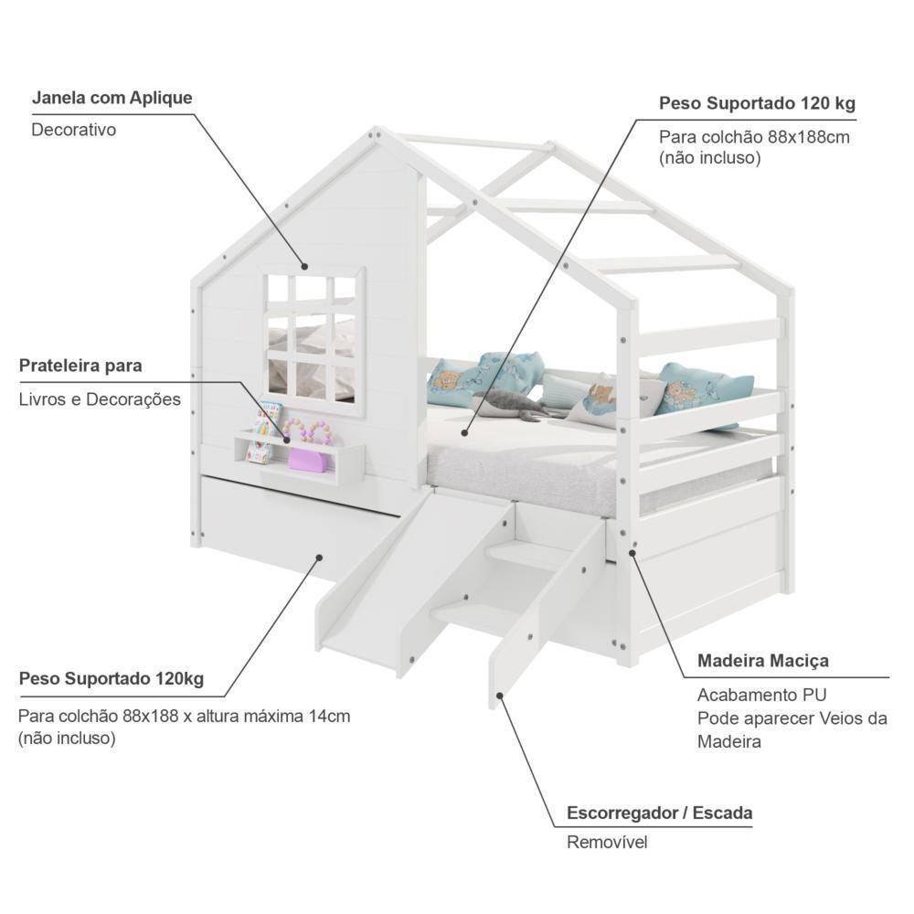 Bicama Casinha Com Janela Com Escada/escorregador Madeira Maciça Branco Housin - 5