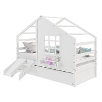 Bicama Casinha Com Janela Com Escada/escorregador Madeira Maciça Branco Housin - 3