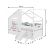 Bicama Casinha Com Janela Com Escada/escorregador Madeira Maciça Branco Housin