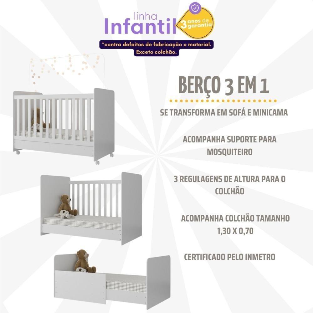 Berço Americano 3 Em 1 Com Colchão Incluso Chantilly Multimóveis Bb0504bc Branco - 6