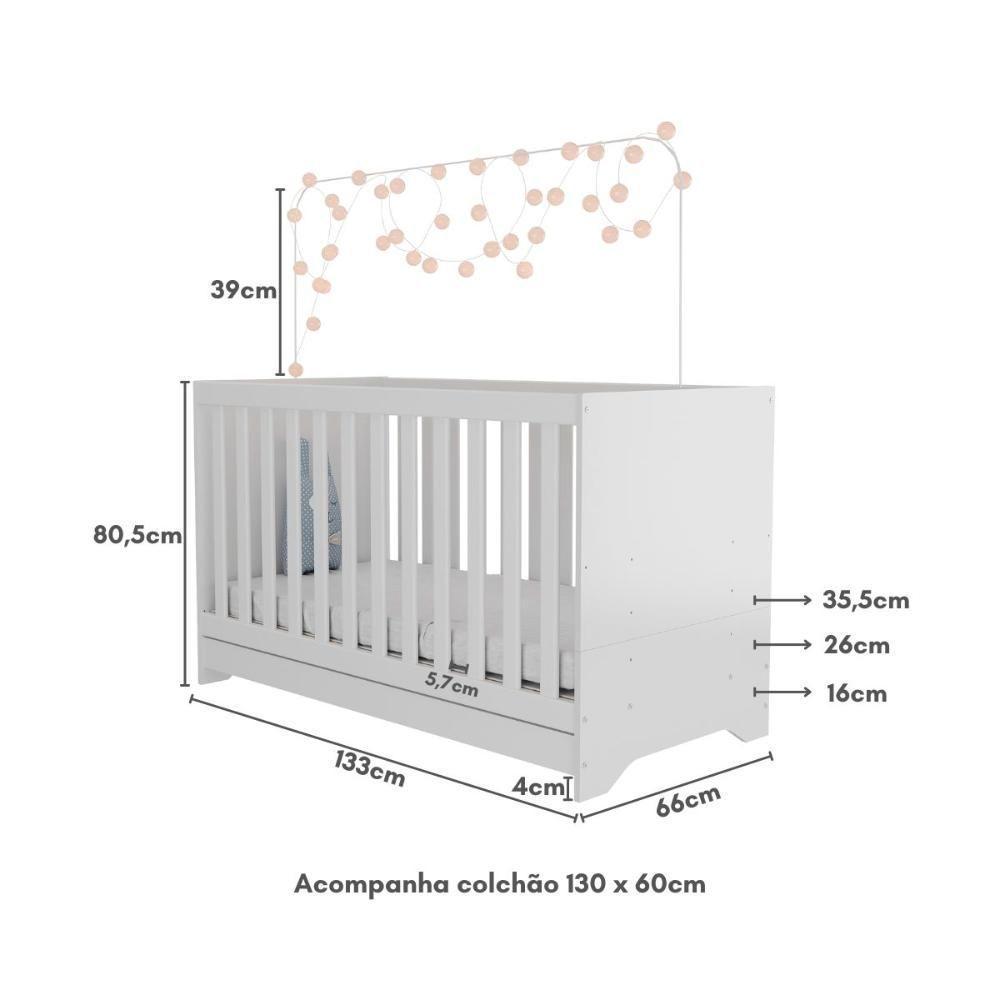 Berço 3 Em 1 Com Colchão Incluso Pipoca Multimóveis Bb0527c Branco - 2