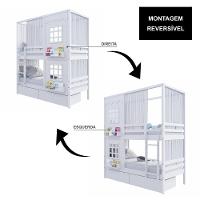 Beliche Casinha Reta Com 02 Janelas 02 Gavetas E Cortina Madeira Maciça Branco Housin - 2