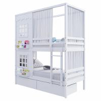 Beliche Casinha Reta Com 02 Janelas 02 Gavetas E Cortina Madeira Maciça Branco Housin - 3