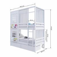 Beliche Casinha Reta Com 02 Janelas 02 Gavetas E Cortina Madeira Maciça Branco Housin - 7