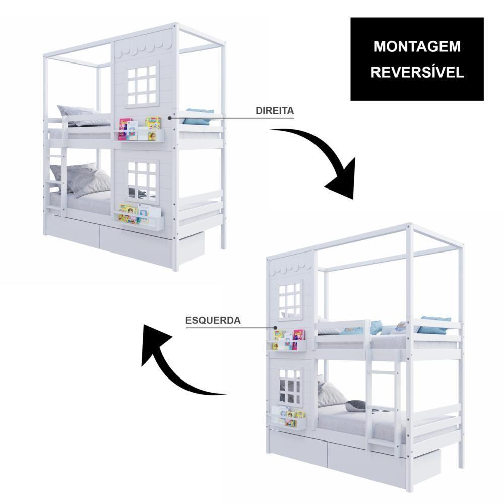 Beliche Casinha Reta Com 02 Janelas E 02 Gavetas Madeira Maciça Branco Housin - 2