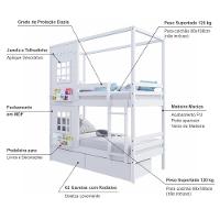 Beliche Casinha Reta Com 02 Janelas E 02 Gavetas Madeira Maciça Branco Housin - 5