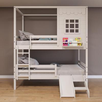 Beliche Casinha Reta Com Grade Removível E Escorregador Madeira Maciça Branco Housin