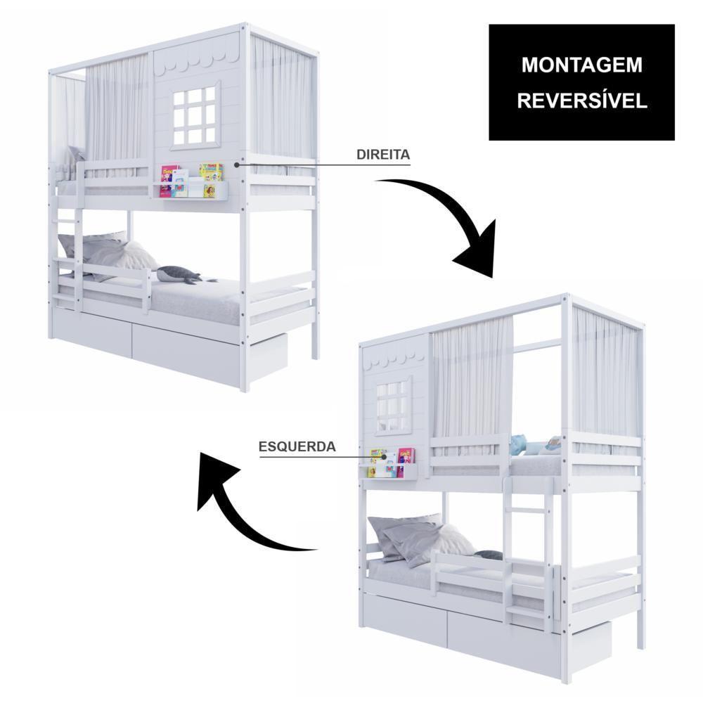 Beliche Casinha Reta Com 02 Gavetas Grade Removível E Cortina Madeira Maciça Branco Housin - 3