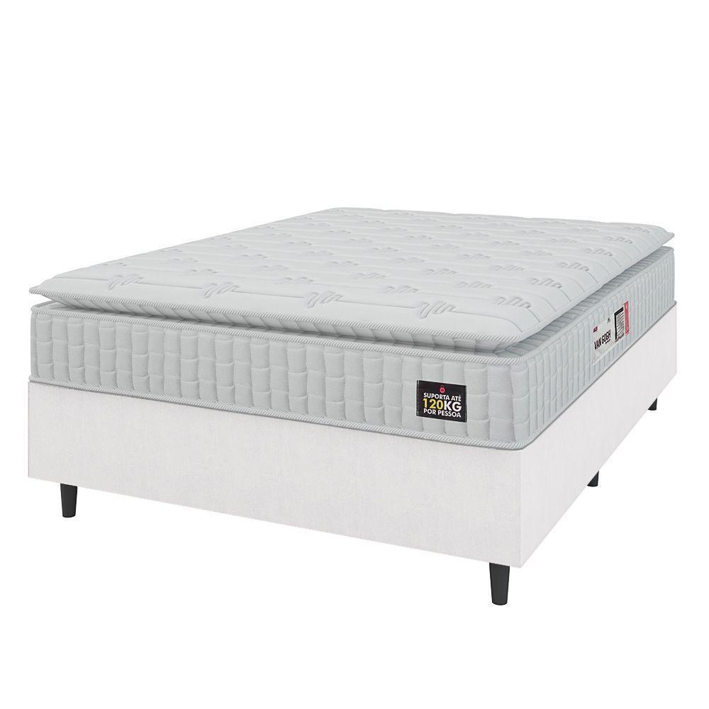Cama Box Colchão Casal Espuma D33 Vangogh Pillow Top 138x188x67cm Linho Branco Hellen Branco - 1