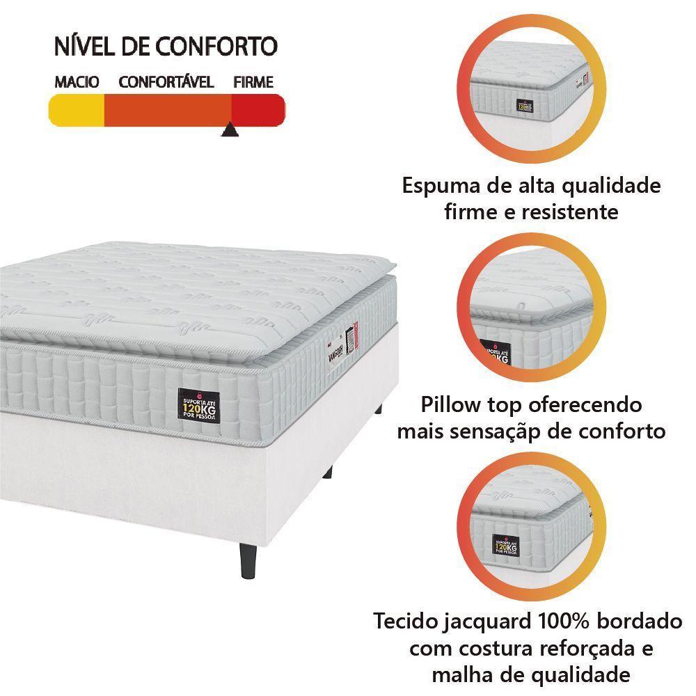 Cama Box Colchão Casal Espuma D33 Vangogh Pillow Top 138x188x67cm Linho Branco Hellen Branco - 2