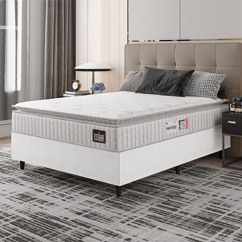 Cama Box Colchão Casal Espuma D33 Vangogh Pillow Top 138x188x67cm Linho Branco Hellen Branco - 5