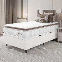 Cama Box Baú Colchão Solteiro Molas Ensacadas City Pillow Top 88x188x64cm Linho Branco / Bege Hellen Branco - 3
