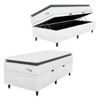 Cama Box Baú Colchão Solteiro Molas Ensacadas City Pillow Top 88x188x64cm Linho Branco / Preto Hellen Branco - 1