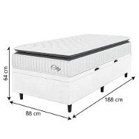 Cama Box Baú Colchão Solteiro Molas Ensacadas City Pillow Top 88x188x64cm Linho Branco / Preto Hellen Branco