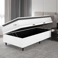 Cama Box Baú Colchão Solteiro Molas Ensacadas City Pillow Top 88x188x64cm Linho Branco / Preto Hellen Branco - 5