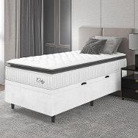 Cama Box Baú Colchão Solteiro Molas Ensacadas City Pillow Top 88x188x64cm Linho Branco / Preto Hellen Branco - 6