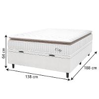 Cama Box Baú Colchão Casal Molas Ensacadas City Pillow Top 138x188x64cm Linho Branco / Bege Hellen Branco/bg