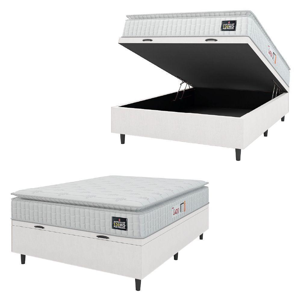 Cama Box Baú Colchão Casal Espuma D45 Lazio Pillow Top 138x188x70cm Linho Branco Hellen Branco - 1