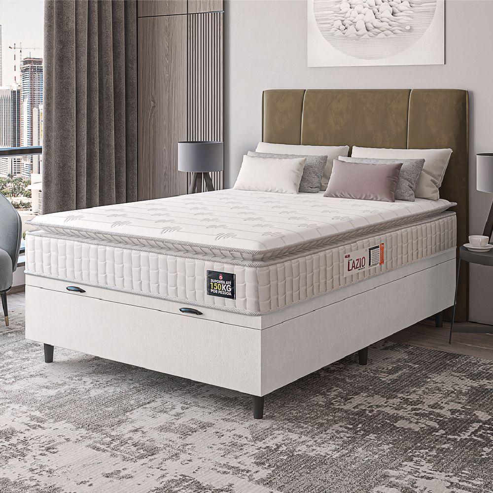 Cama Box Baú Colchão Casal Espuma D45 Lazio Pillow Top 138x188x70cm Linho Branco Hellen Branco - 2