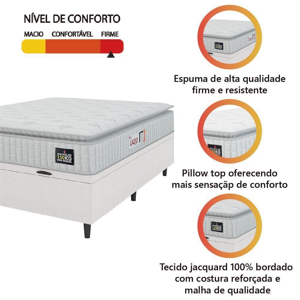 Cama Box Baú Colchão Casal Espuma D45 Lazio Pillow Top 138x188x70cm Linho Branco Hellen Branco - 3