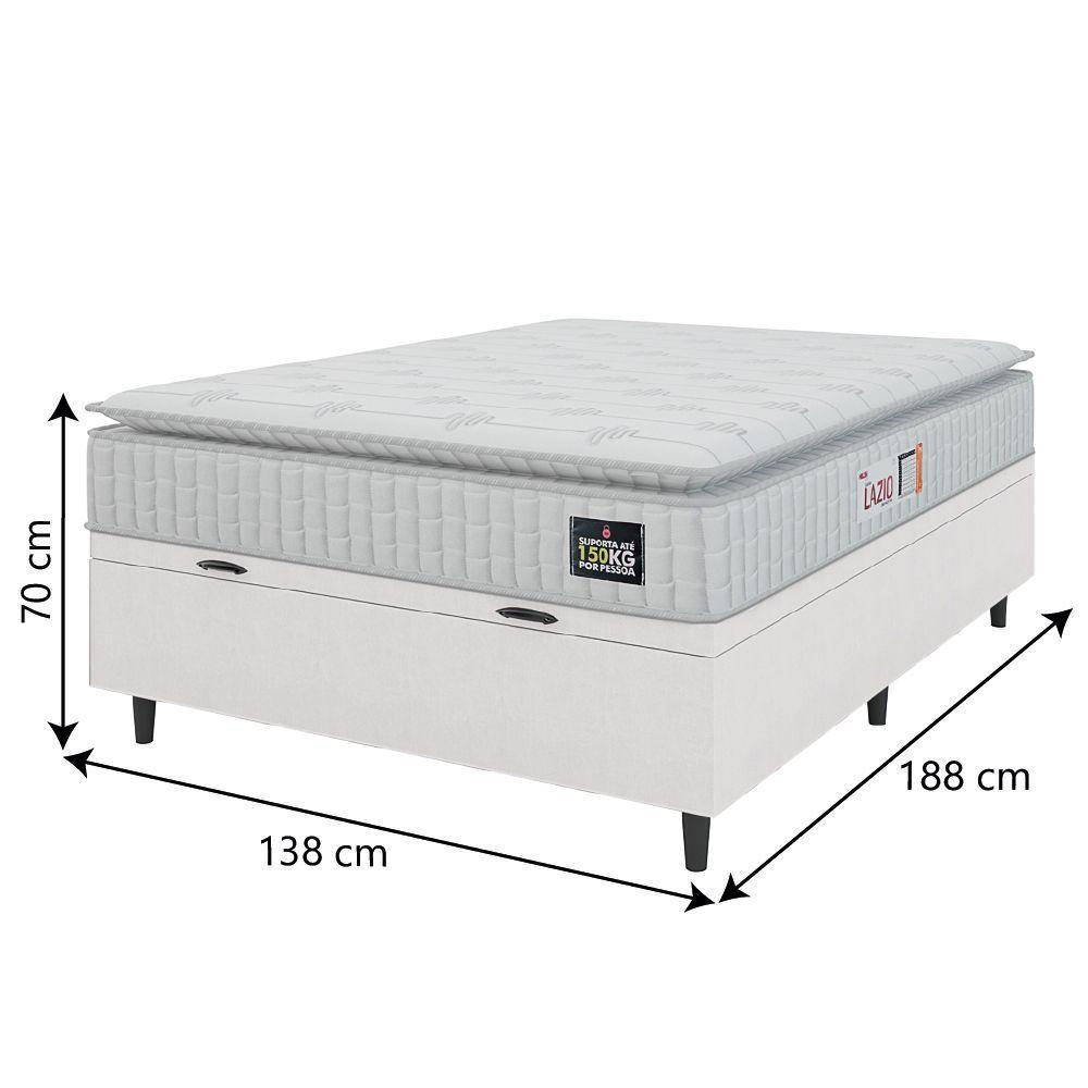 Cama Box Baú Colchão Casal Espuma D45 Lazio Pillow Top 138x188x70cm Linho Branco Hellen Branco - 5