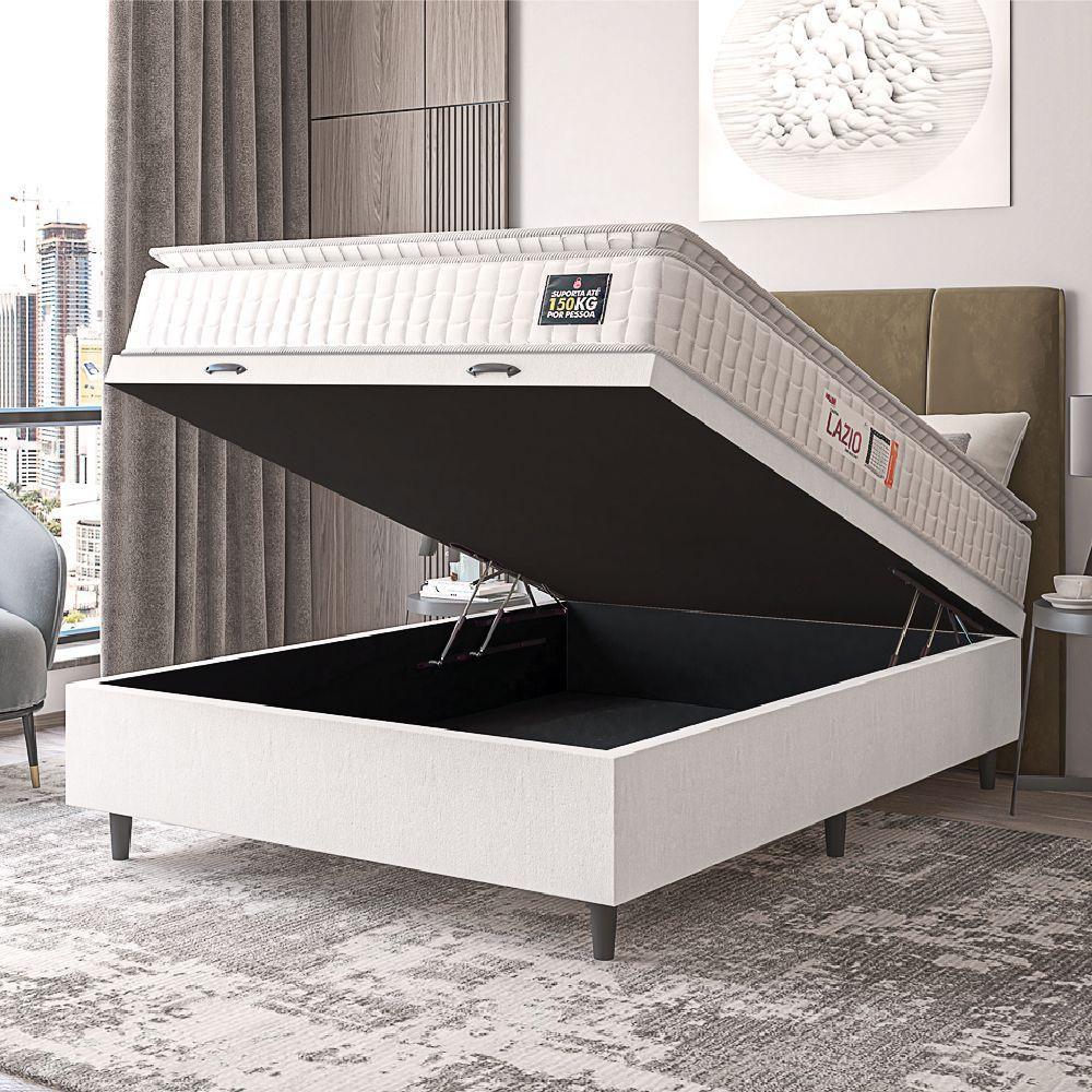 Cama Box Baú Colchão Casal Espuma D45 Lazio Pillow Top 138x188x70cm Linho Branco Hellen Branco - 6