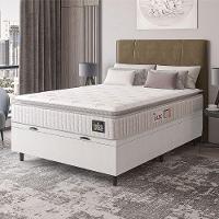 Cama Box Baú Colchão Casal Espuma D45 Lazio Pillow Top 138x188x70cm Linho Branco Hellen Branco - 2