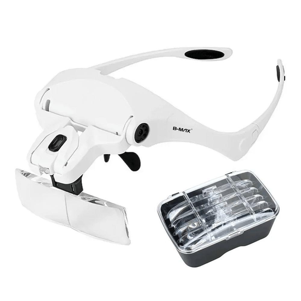 Óculos Lupa Cabeça Com 5 Lentes Led Profissional Branco - 1