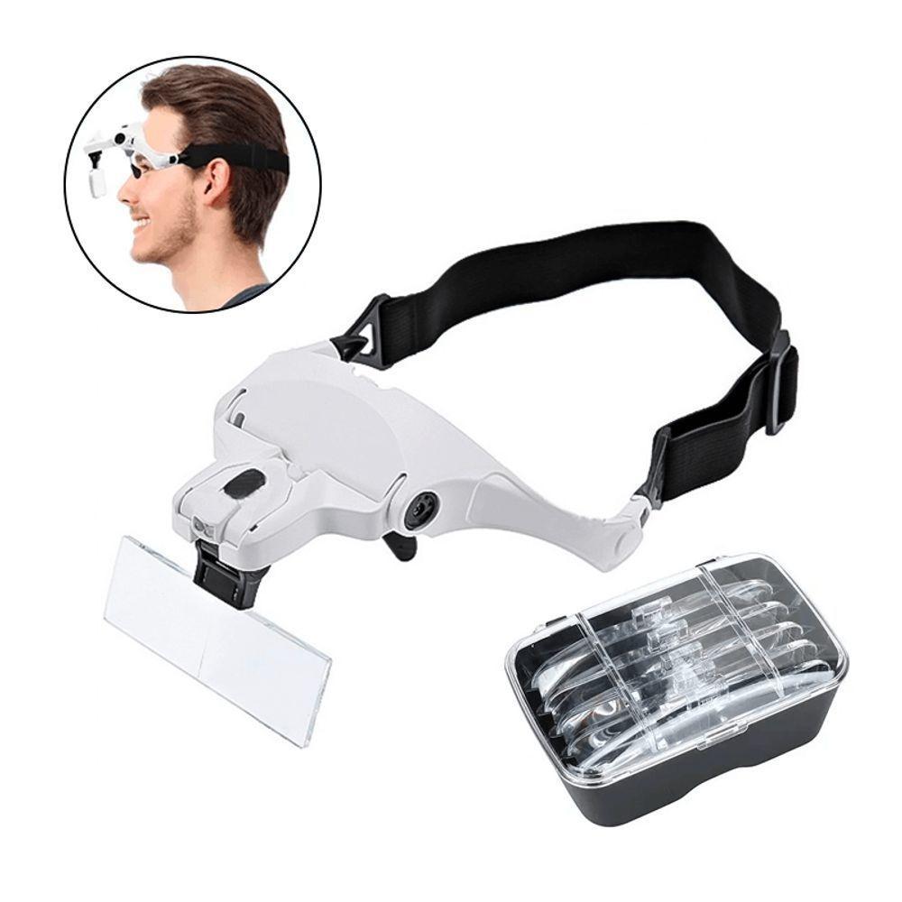 Óculos Lupa Cabeça Com 5 Lentes Led Profissional Branco - 2