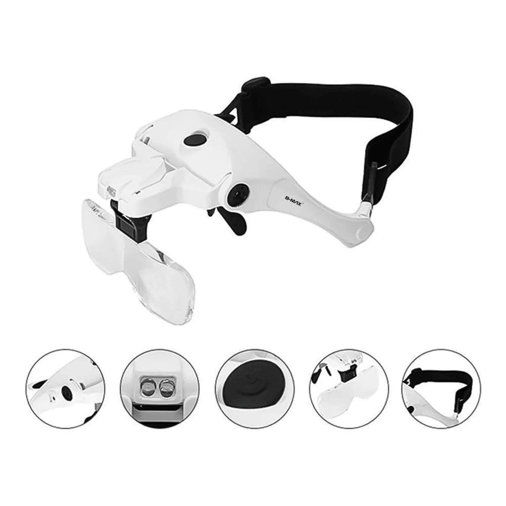 Óculos Lupa Cabeça Com 5 Lentes Led Profissional Branco - 3
