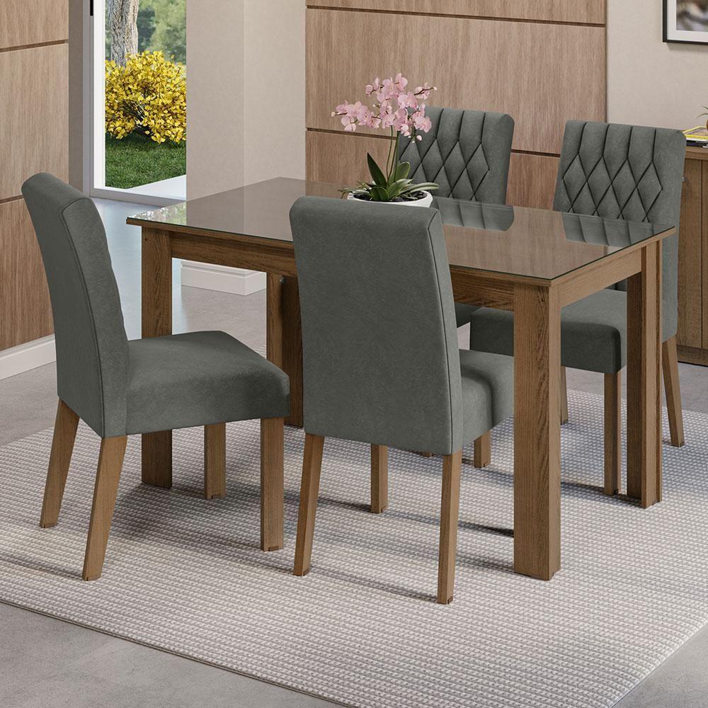 Conjunto Sala Jantar Mesa Vidro 4 Cadeiras Rustic - 1