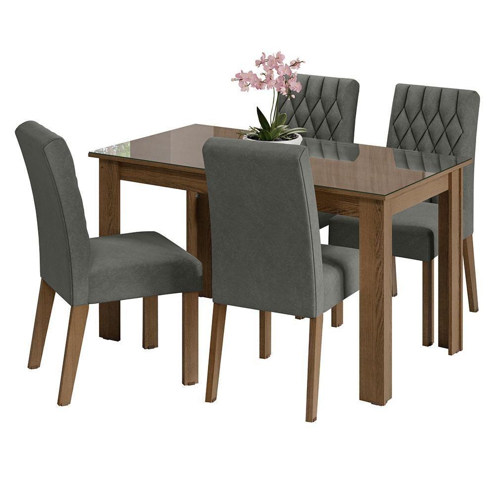 Conjunto Sala Jantar Mesa Vidro 4 Cadeiras Rustic - 2