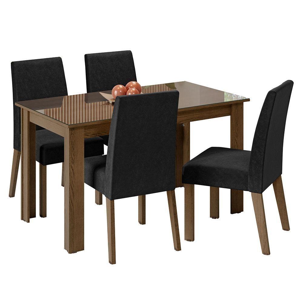 Conjunto Sala Jantar Mesa Vidro 4 Cadeiras Rustic - 3