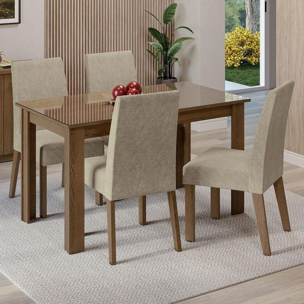Conjunto Sala Jantar Mesa Vidro 4 Cadeiras Rustic - 1