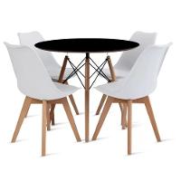 Conjunto Mesa Preta Eames 90cm E 4 Cadeiras Leda Branca - 1