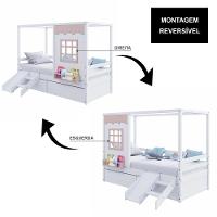 Cama Casinha Reta Com 02 Gavetas E Escorregador Madeira Maciça Branco- Rosa Housin - 2