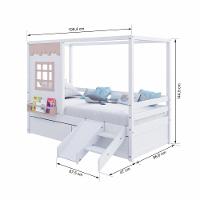 Cama Casinha Reta Com 02 Gavetas E Escorregador Madeira Maciça Branco- Rosa Housin - 6