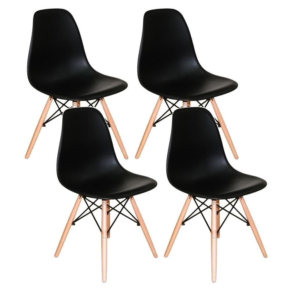 Conjunto Kit 4 Cadeiras Eiffel Eames Preta + 1 Mesa Eames 80cm Preta Base Madeira Sala Cozinha - 3